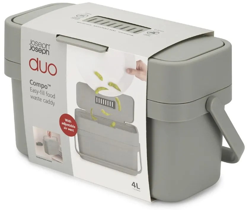 Szürke komposztálható hulladék gyűjtő 4 l Duo – Joseph Joseph