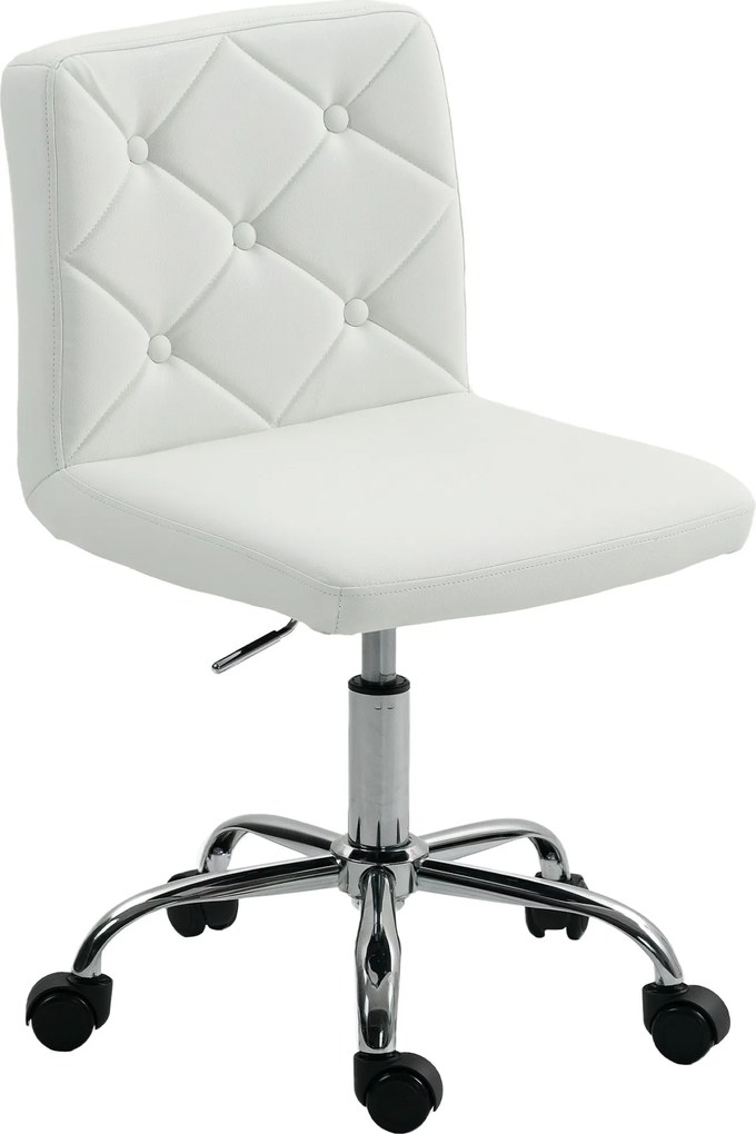 HOMCOM Állítható Irodai Szék Gombos Kárpitozással és Forgó Kerekekkel, PU Bőr, Hab és Acél, 44x50x78-88 cm, Fehér | Aosom