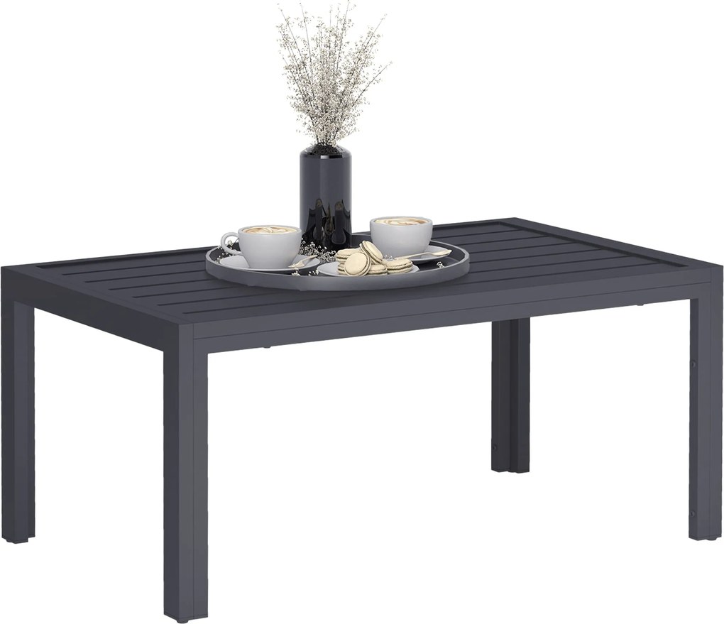 Outsunny négyszögletes acél erkélyi dohányzóasztal – időjárásálló kültéri/terasz dohányzóasztal, 101,5 × 61 × 46 cm, szürke | Aosom