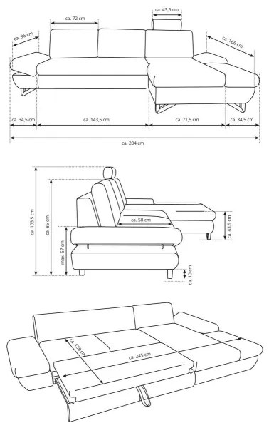 Ágyazható, balos elrendezésű L-alakú kárpitozott sarokülőgarnitúra AVESTA, szürke, tárolóval