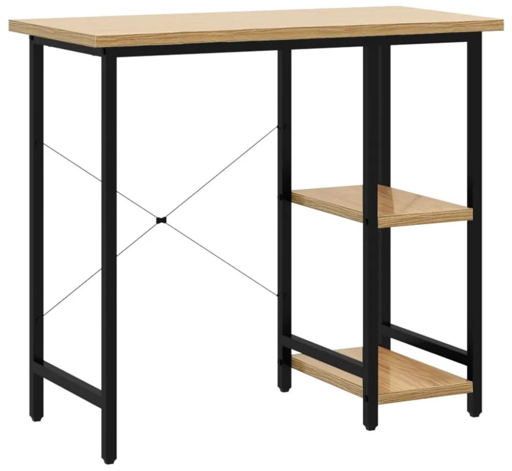 fekete-tölgyszínű MDF és fém számítógépasztal 80 x 40 x 72 cm