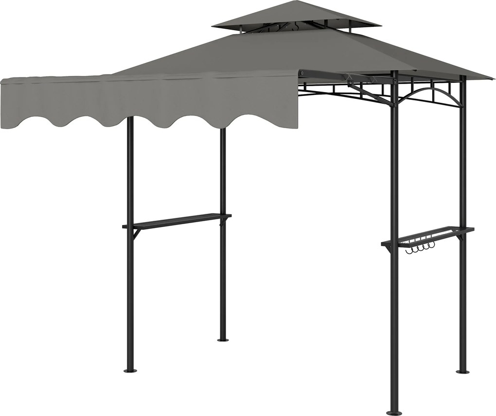 Outsunny grillező pavilon 242×149×248 cm — vízálló, tűzálló dupla tető, oldalsó polcok, UV30+, szürke | Aosom