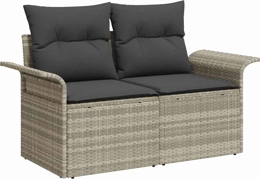 vidaXL Kerti kanapé párnával Világosszürke 141 x 62 x 69 cm polirattan