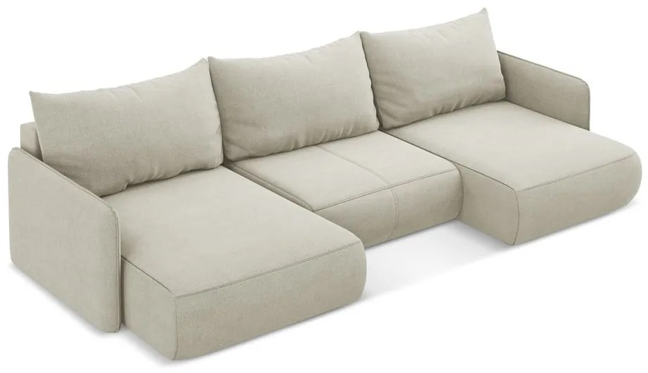 Krémszínű kinyitható-tárolóhelyes sarokkanapé Nanea – Makamii