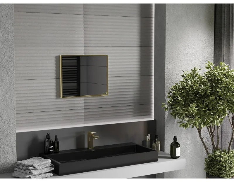 Mexen Loft, téglalap alakú fürdőszobai tükör 50 x 40 cm, keret színe arany fényes, 9852-050-040-000-50