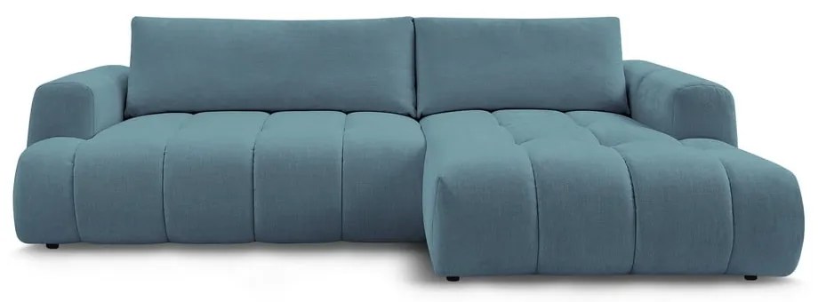 Kék kinyitható-tárolóhelyes sarokkanapé (jobb oldali-heverő résszel) Fuji – Bobochic Paris