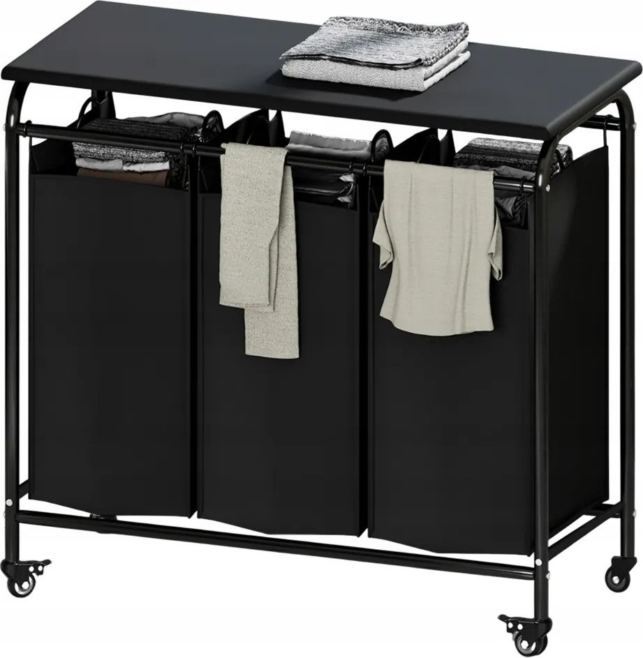 Szennyestartó Kosár Szortírozó Kerekek 3 Rekeszes Polcos Szennyestartó Kocsi Fekete