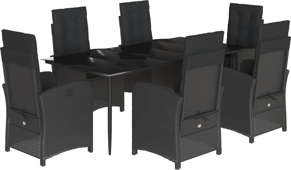 vidaXL 7 részes fekete polyrattan kerti étkezőgarnitúra párnával