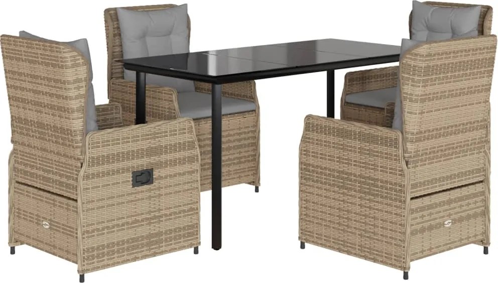 vidaXL 5 részes bézs polyrattan kerti étkezőgarnitúra párnákkal