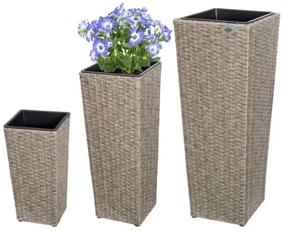 Deuba® 3 darabos polyrattan virágcserép szett - krém