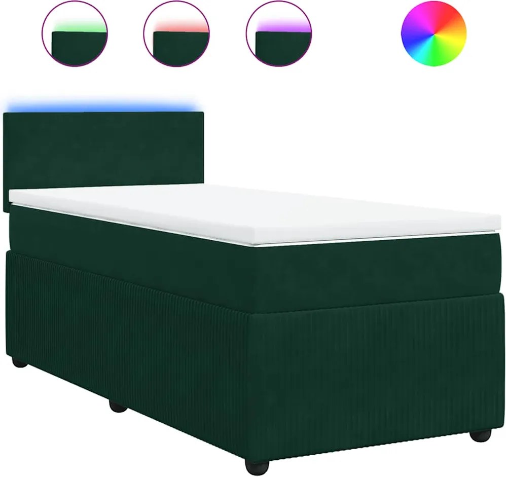 vidaXL sötétzöld bársony rugós ágy matraccal 100 x 200 cm