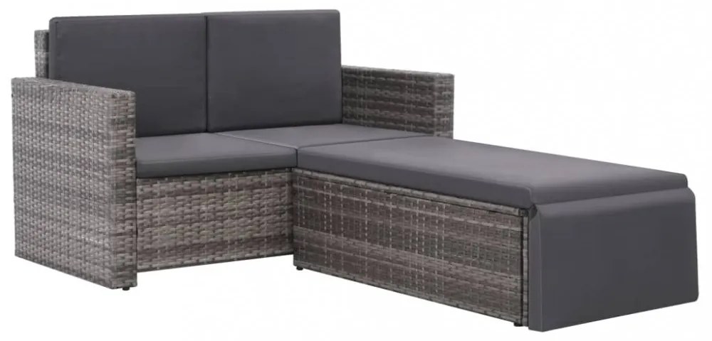 vidaXL 2 részes szürke polyrattan kerti bútorszett párnákkal