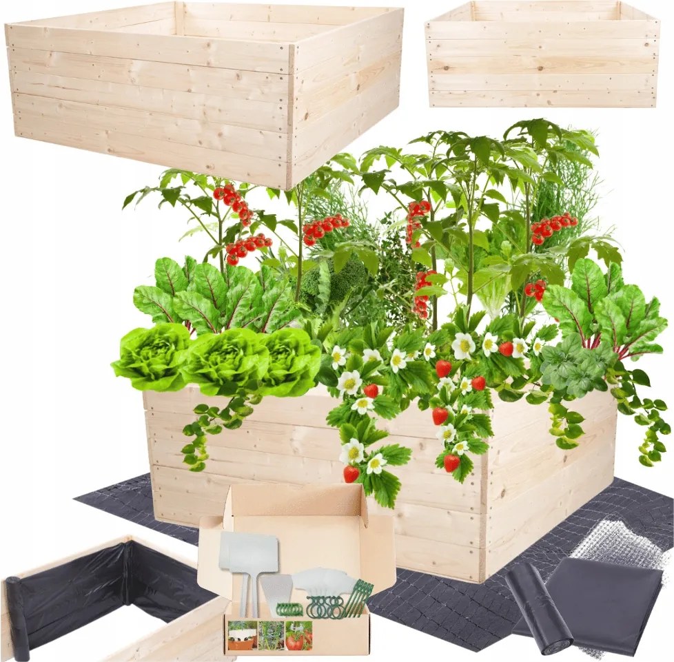 Ágyás magasított zöldséges fa láda virágtartó 45x100x100