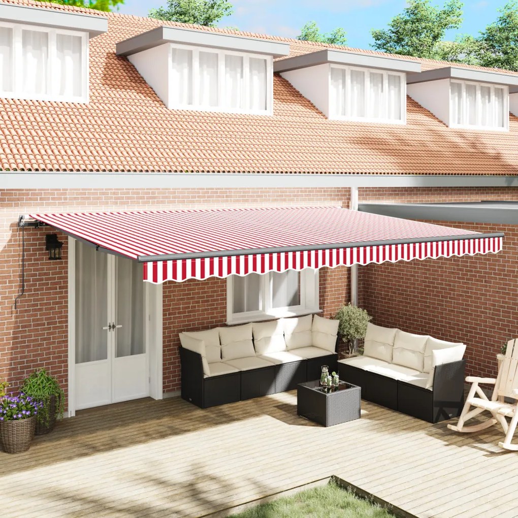 Kézi Behúzható Napellenző Piros és Fehér Csíkos 500x300 cm