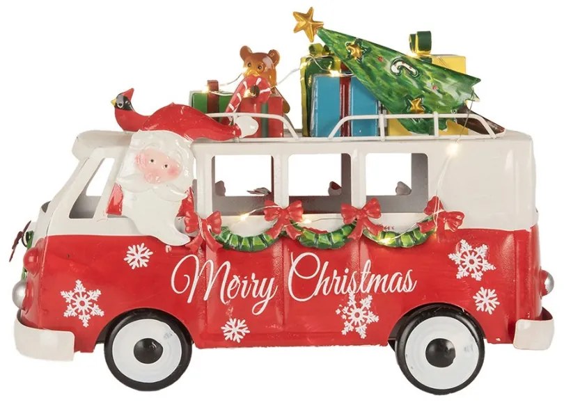 Clayre & Eef piros karácsonyi VW busz LED-es dekoráció 31 cm