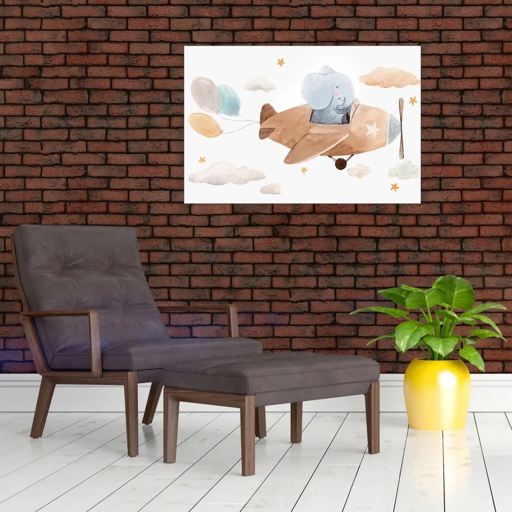 Kép - Akvarell elefánt egy repülőgépen (90x60 cm)