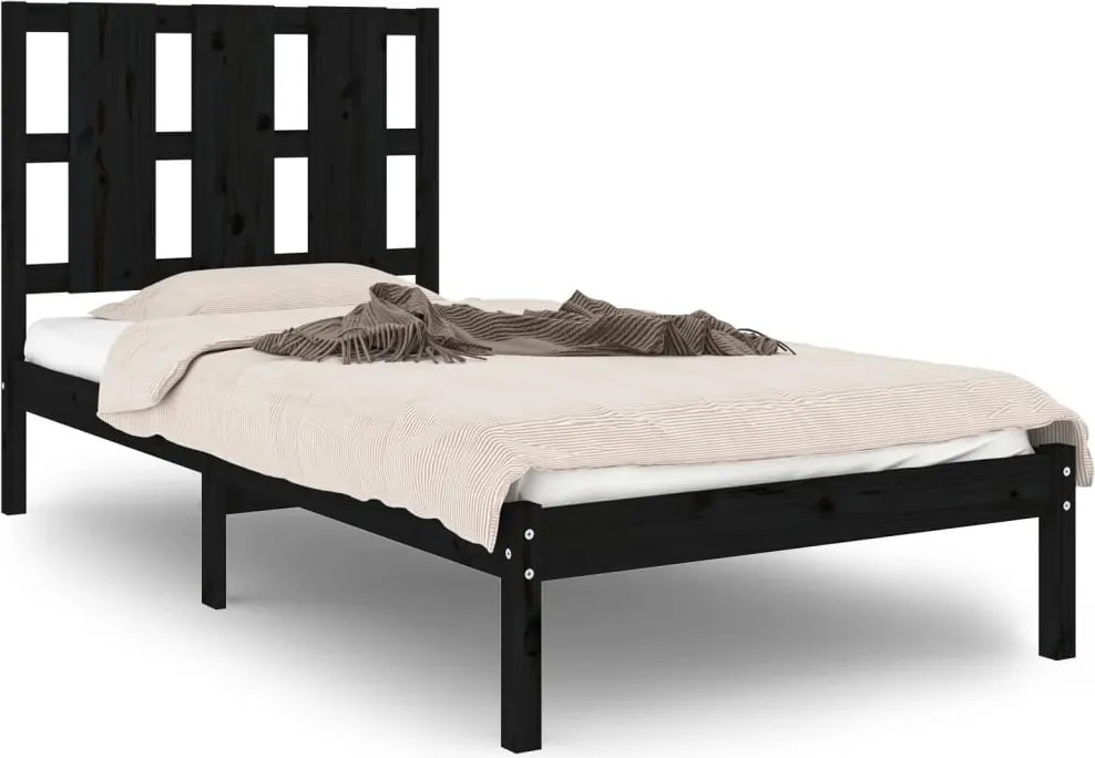 vidaXL fekete tömör fenyőfa ágykeret 100 x 200 cm