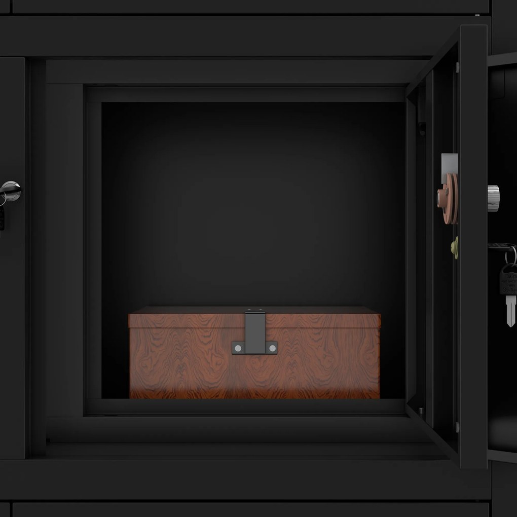 Fém irodai szekrény széffel és fiókokkal, fekete, 900x1850x400 mm: FILIP II