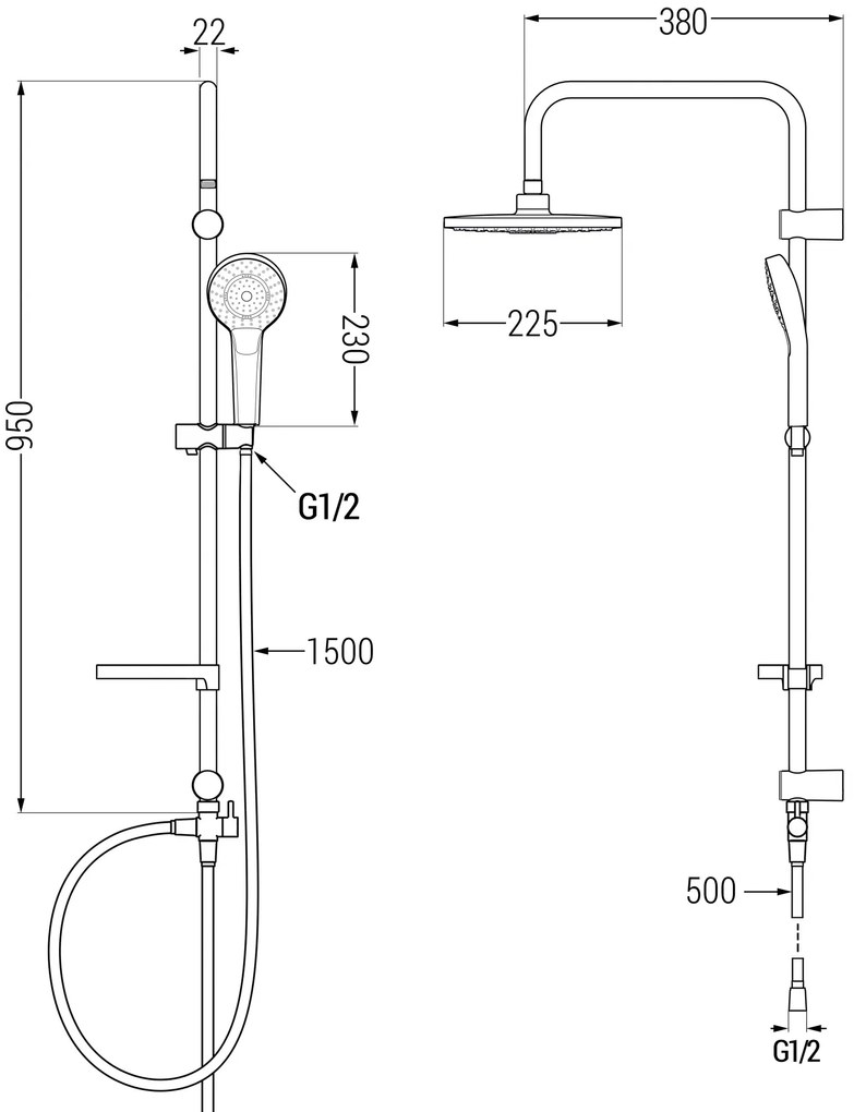 Mexen Erik fürdőzuhany szett esőzuhannyal és fürdő termosztatikus csaptelep Nox, króm, 77350205-00