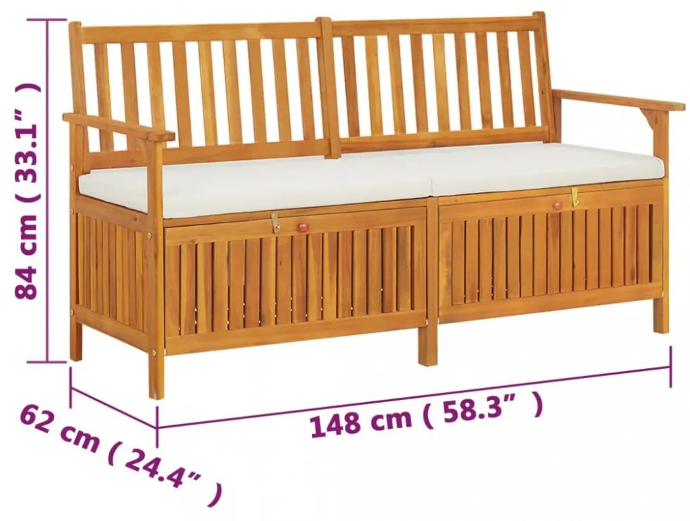 tömör akácfa tárolópad párnával 148 cm