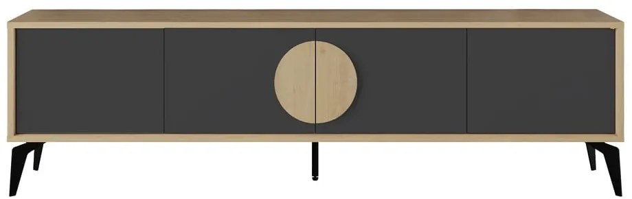 Fekete-natúr színű TV-állvány tölgyfa dekorral 180x51 cm Vae – Marckeric