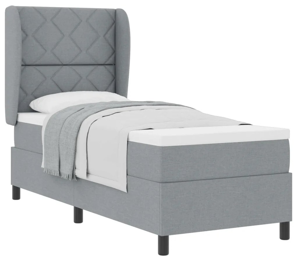 Boxspring Ágy Mattal Világosszürkében, 80x200 cm, Szövet