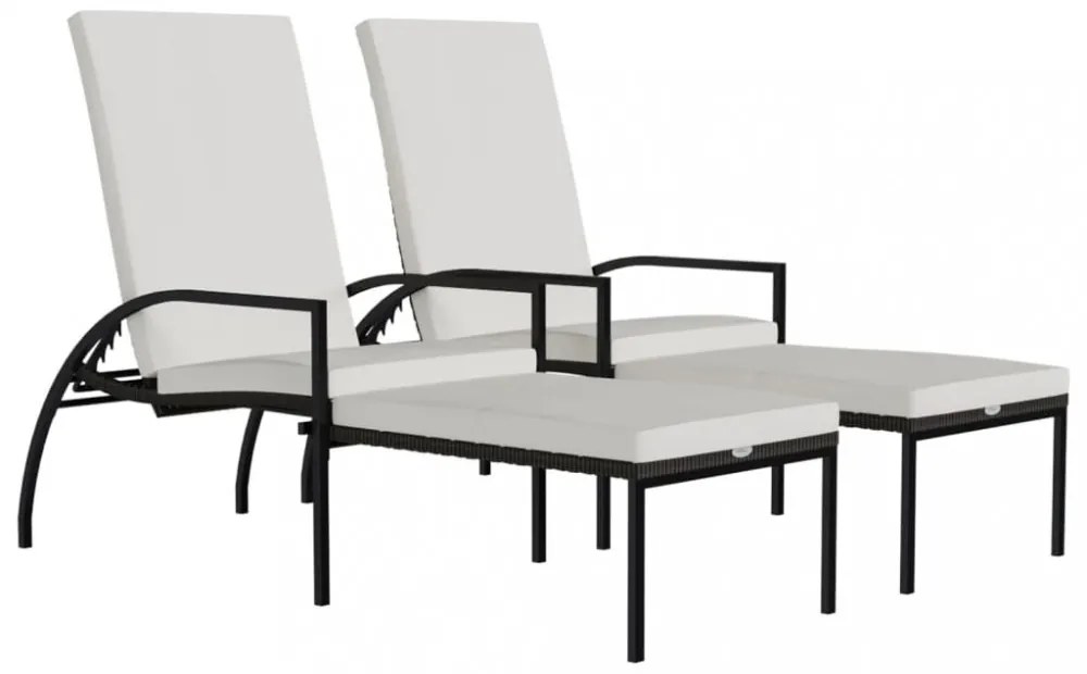 2 db barna polyrattan napozóágy lábtartóval