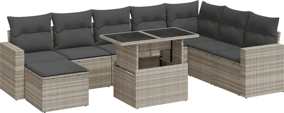 vidaXL 9 részes világosszürke polyrattan kerti ülőgarnitúra párnával