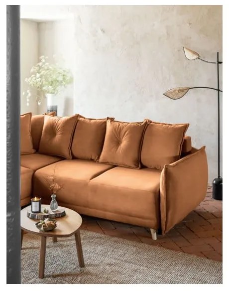 Téglavörös kordbársony kinyitható sarokkanapé (variálható) Lazy Lukka – Miuform