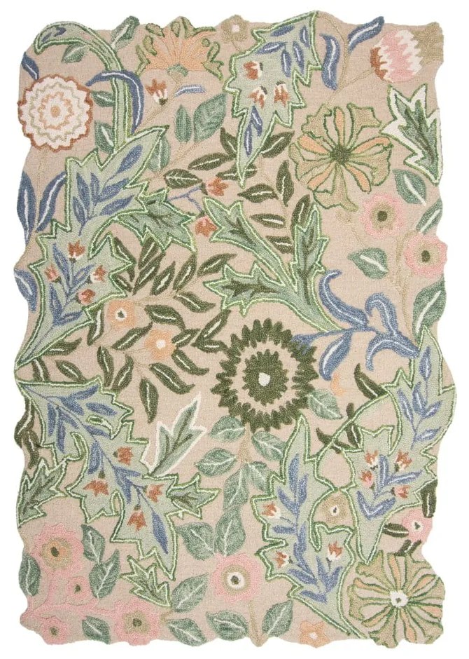 Zöld kézi szövésű gyapjú szőnyeg 160x230 cm Bryony Shaped Floral – Flair Rugs