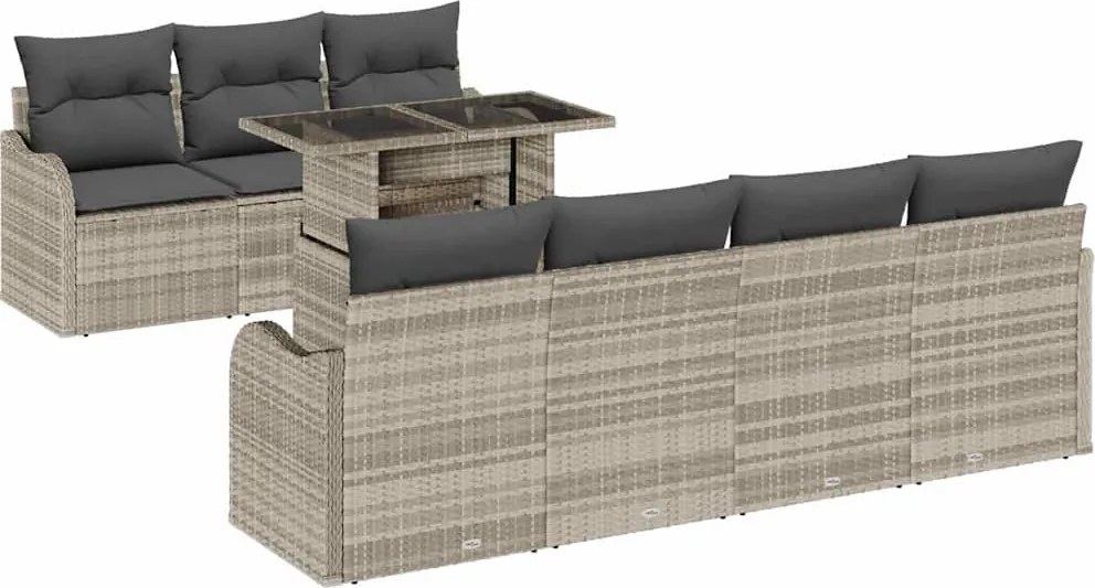 vidaXL Kerti Kanapé Szett párnával 8 pcs Világosszürke Poli rattan