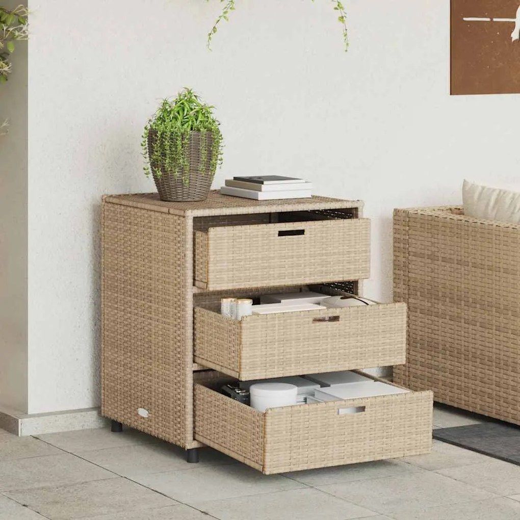 vidaXL bézs polyrattan kerti tárolószekrény 55 x 59 x 69 cm