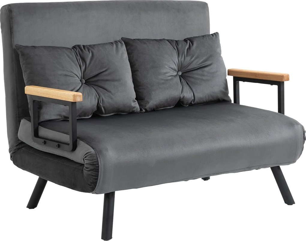 HOMCOM Kihúzható Kanapé, Ágyfunkcióval, Fekvőszék Hátpárnával, Kárpitozott Kanapé Állítható Támlával, Szövet Hatás, 102Sz x 73M x 81Ma, Sötét Szürke |