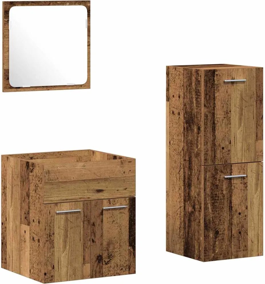 vidaXL Fürdőszoba bútor szett Falra szerelhető 3 pcs Öreg fa Faanyag
