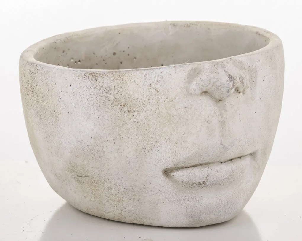 Cyrus design görög stílusú emberi arcot ábrázoló cement virágtartó kaspó szürke 12x18x18cm
