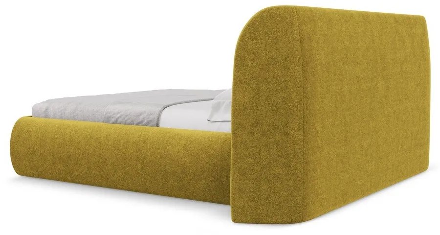 Mustársárga kárpitozott ágyneműtartós franciaágy ágyráccsal 180x200 cm Hauke – Makamii