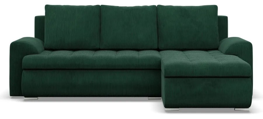 Tokio sarokkanapé, 2 ágyneműtartóval, kordbársony, jobboldali, zöld