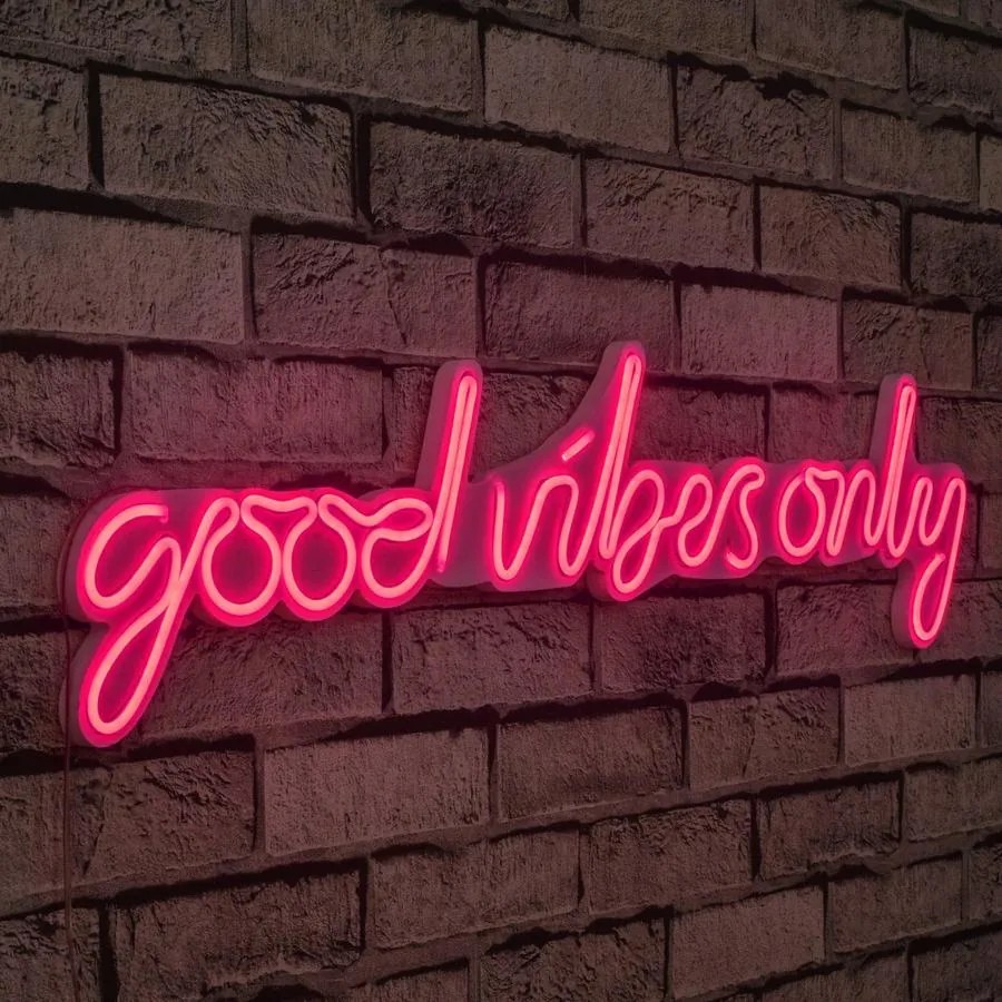 Műanyag LED-es fali dekoráció, Good Vibes Only - Pink