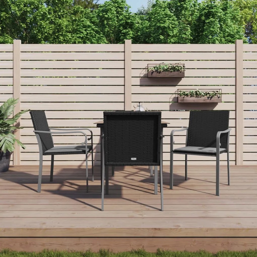 5 részes polyrattan és acél kerti étkezőgarnitúra párnával