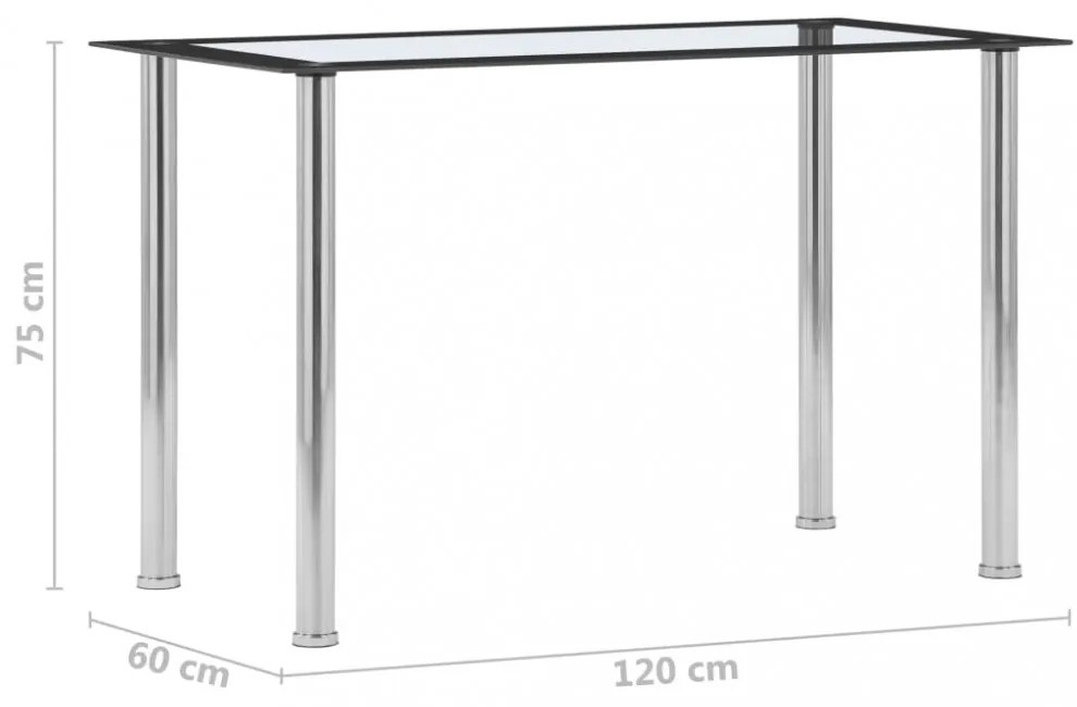 fekete és átlátszó edzett üveg étkezőasztal 120 x 60 x 75 cm