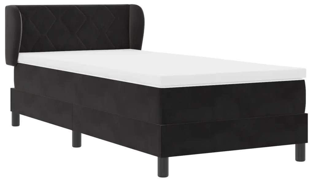 Boxspring Ágy Matraccal Fekete 90x190 cm Bársony
