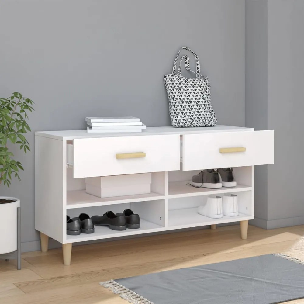 fehér szerelt fa cipősszekrény 102 x 35 x 55 cm