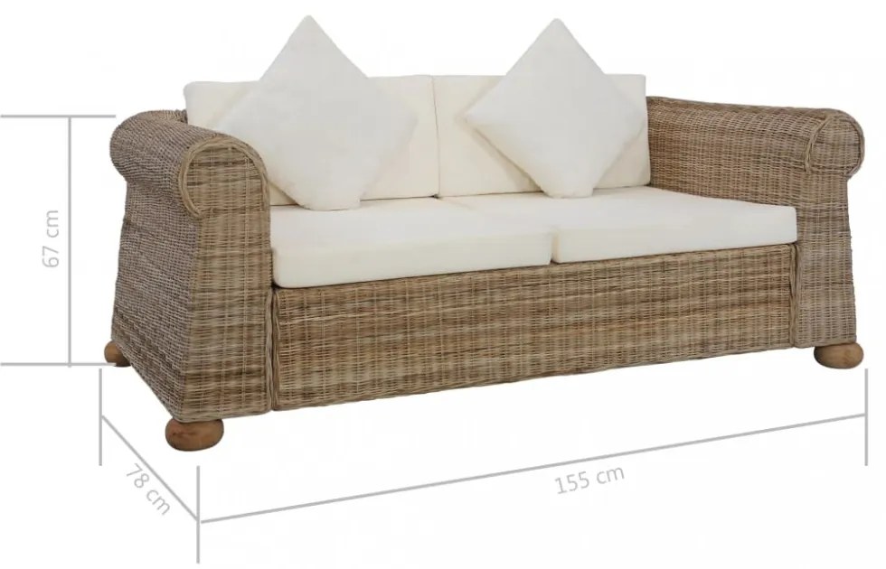 2 személyes természetes rattan kanapé párnákkal