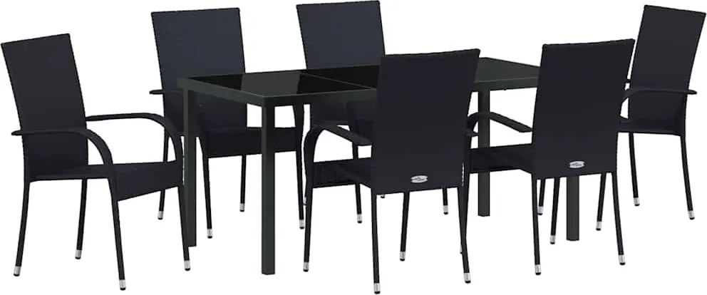 vidaXL Kert étkező szett 7 pcs Fekete Porszórt acél