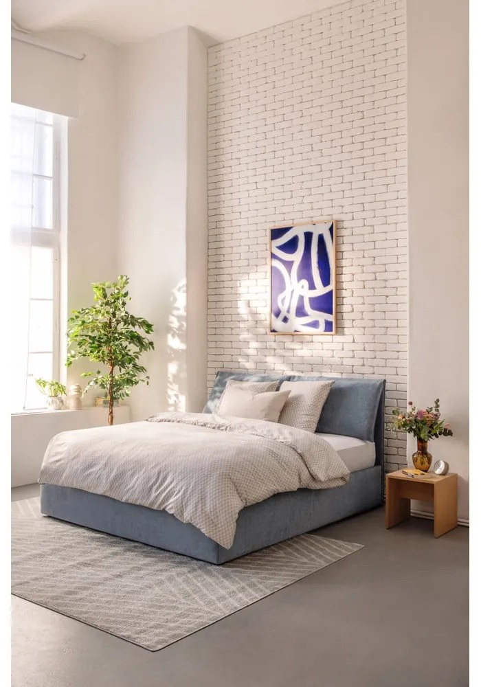Kék kárpitozott ágyneműtartós franciaágy ágyráccsal 180x200 cm Thessa Pillow – Bonami Selection