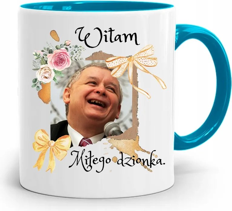 Kék Vicces Bögre Jaroslaw Kaczynski fényképes nyomattal