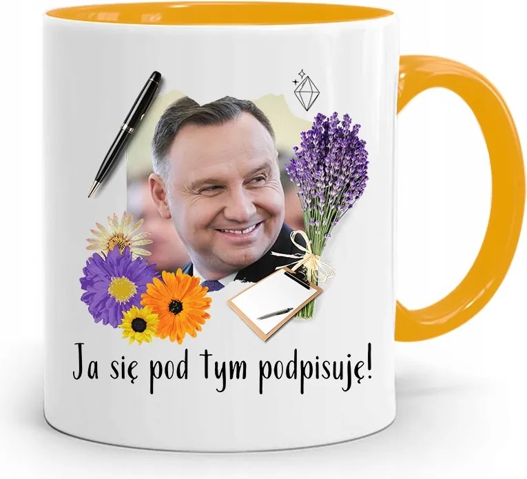 Duda András Sárga Elnöki Bögre Nyomtatott Mintával