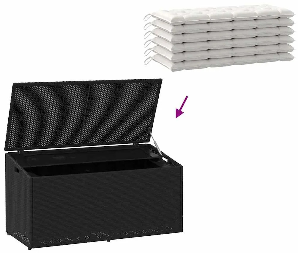 fekete polyrattan kerti tárolóláda 110x50x58 cm