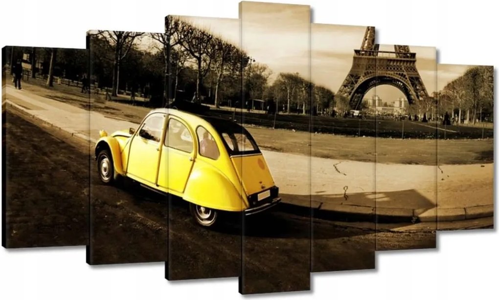 Vászonkép 140x80 Sárga autó és torony