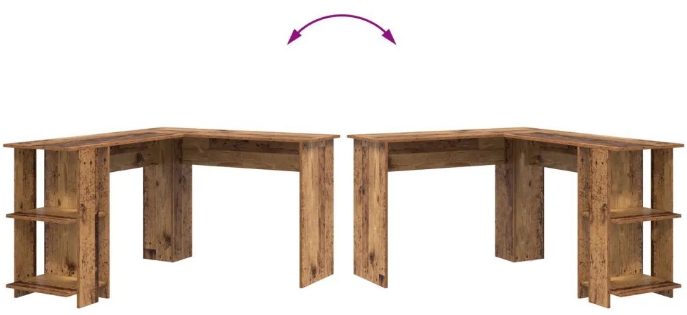 vidaXL Sarokíróasztal polcokkal Öreg fa 140 x 113,5 x 75 cm Faanyag